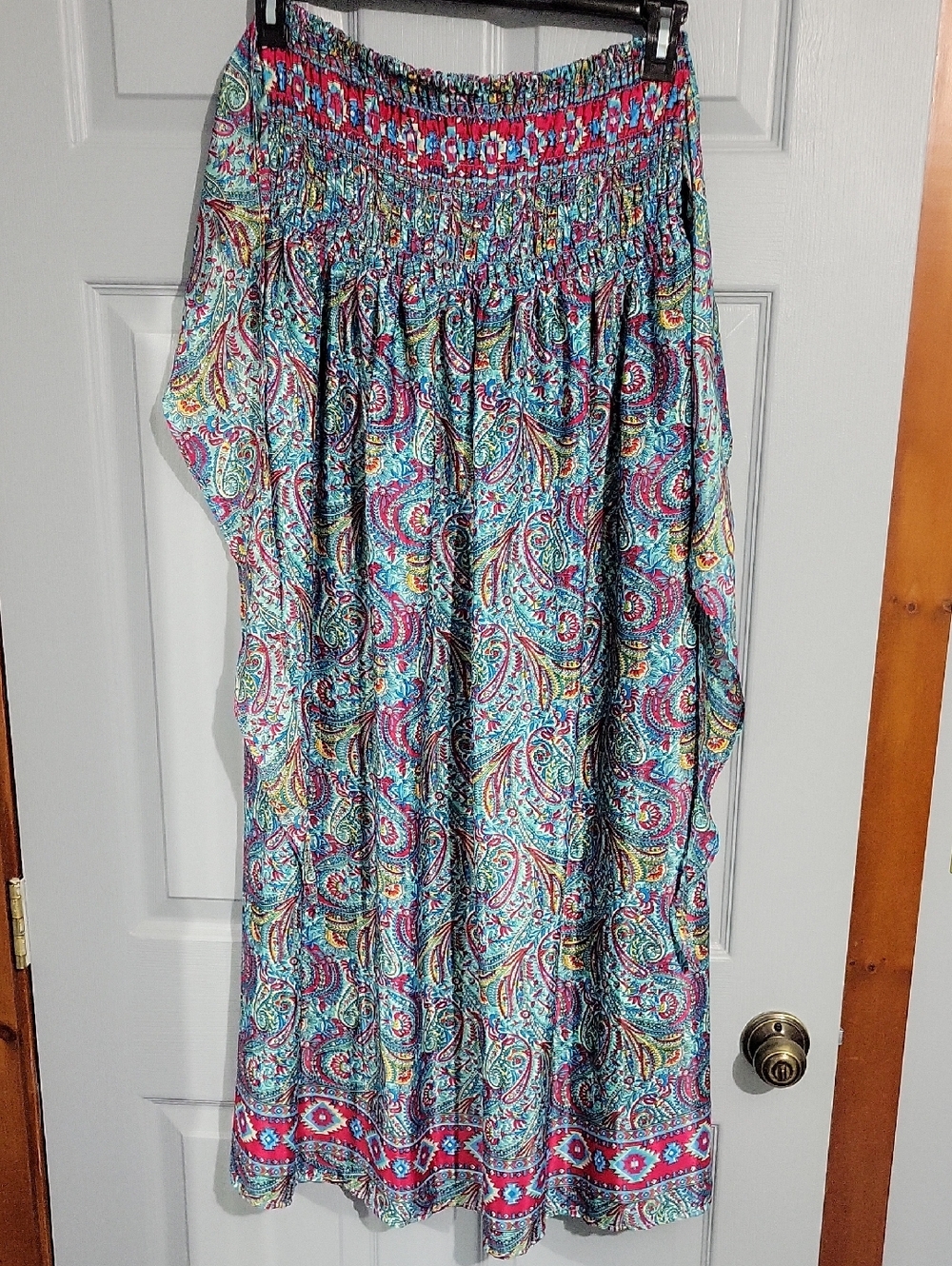 Jessica Taylor Blue Green Paisley Strapless Maxi Dress One Size
